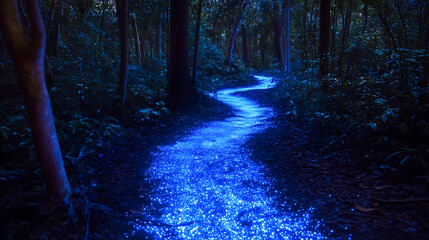Obraz premium A glowing forest path illuminated by bioluminescent plants, symbolizing visionary guidance. (3)