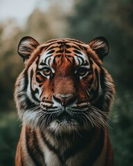 Fototapeta premium A close-up of a Bengal tiger staring into the camera