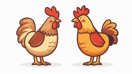 Fototapeta premium Vibrant Poultry Icon Featuring Rooster and Hen for Farm Chicken Design