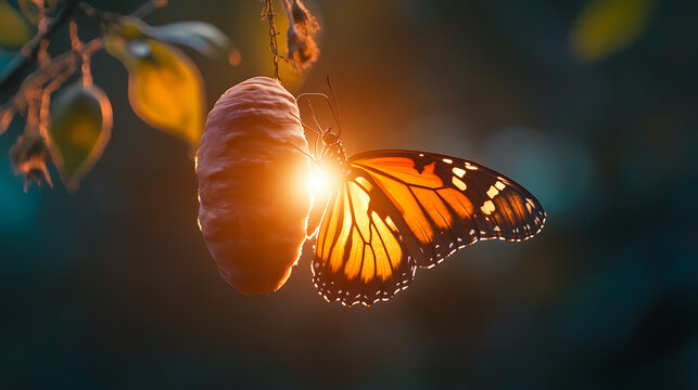 A glowing butterfly emerging from its cocoon, embodying the transformation of vision.
