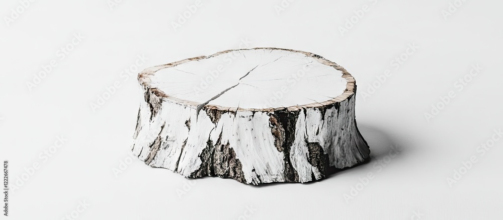 Canvas Prints Minimalist whitewashed tree stump art on clean white background highlighting unique textures and patterns of stump painting in simple design