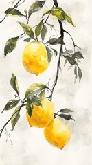 Lemon painting fruit plant.