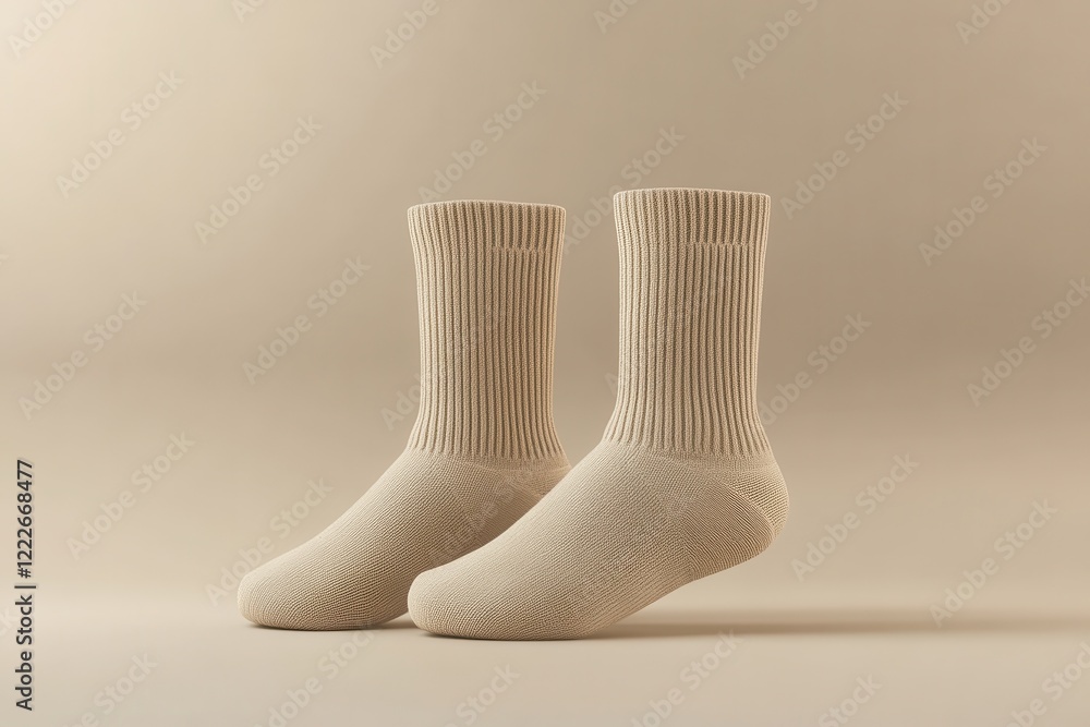Aufkleber soft beige cotton socks displayed on a neutral background emphasizing their texture and design with 