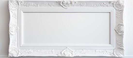 Elegant white ornate canvas frame against a bright white background highlighting intricate detailing and smooth texture for artistic display.