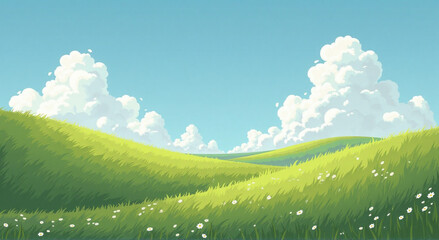 green grass and blue sky, sky, grass, landscape, field, green, meadow, nature, blue, summer, cloud, spring, clouds, horizon, sun, land, hill, farm, country, agriculture, rural, season, countryside, da