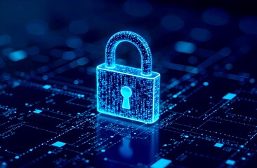 Glowing digital lock symbolizing cybersecurity, placed on a futuristic circuit board, representing Data Privacy Day. Importance of protecting personal data and securing IT systems from digital threats