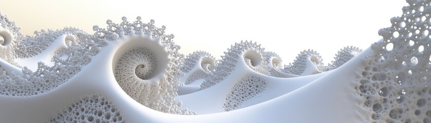 Obraz premium White fractal landscape, swirling forms, abstract background, digital art
