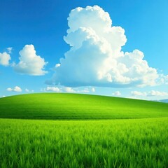 Fototapeta premium A large blue cloud casting a shadow over a lush meadow, airy, landscape