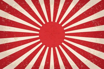 Vintage Sunburst Design with Red and Off-White Stripes and a Central Circle
