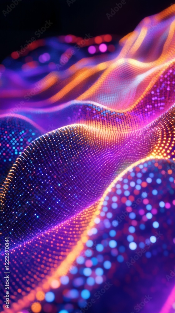 Poster fiber optic performance concept. vibrant lines of colorful dots create mesmerizing visual effect