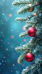 Obraz premium Branches intertwined with snowflakes and balls, frosty, festive