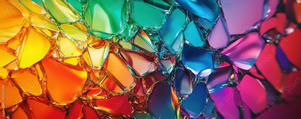 Poster vibrant stained glass shards in multicolored abstract pattern