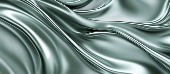 Sleek wavy gray green satin fabric background with soft folds creating depth ideal for creative designs and ample copy space for text placement