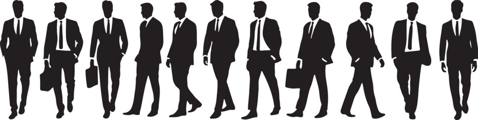 Silhouettes set of businessman, man pack of vector silhouette design, isolated background 