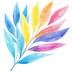 Vibrant Watercolor Branch with Colorful Leaves Design Element for Print and Web ,isolate transparent  background