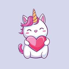 Cartoon unicorn holding a heart vector illustration 