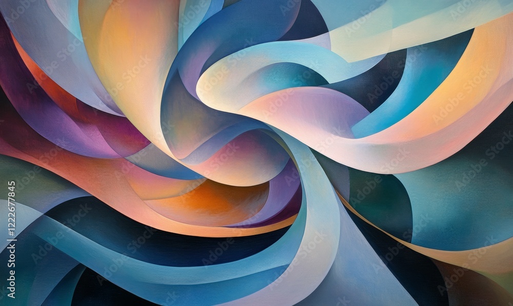 Poster flowing abstract shapes in soft colors create a mesmerizing look
