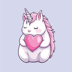 Cartoon unicorn holding a heart vector illustration 