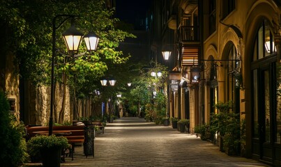 Obraz premium Forced perspective modern LED street lighting with energy saving lamps