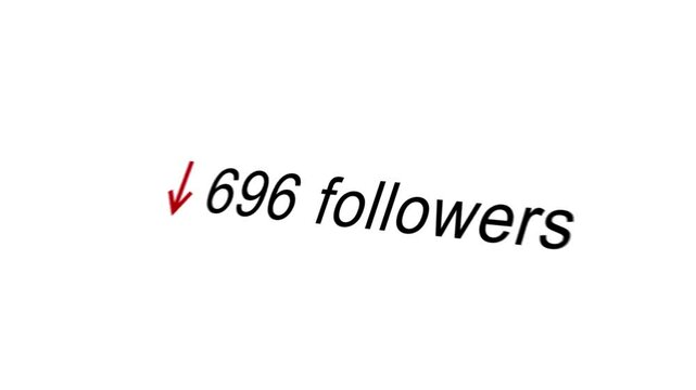 Close-up of decreasing number of followers, counter  with red arrow down, decrease in audience, failure, blogging
