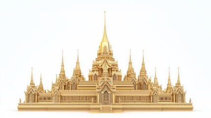 Fototapeta premium Majestic Pedestal with Golden Spire Miniature Shrines in Ultra-Detailed Thai Architecture Cinematic Scene