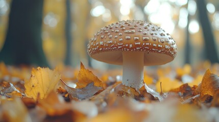 Autumnal Forest Fungi: A Solitary Amanita Muscaria