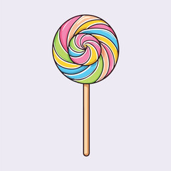 A colorful lollipop on a stick in a cartoon style vector illustration 