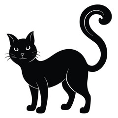 Obraz premium Black Cat Silhouette Clipart: Elegant Curled Tail, Vector Illustration, Halloween Graphic, Simple Design, Pet Image