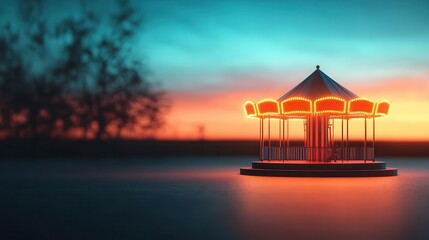 Glowing carousel with each ride telling a different story, narrative in motion, 3D illustration