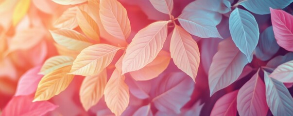 Vibrant multicolored leaves with soft light in abstract autumn foliage