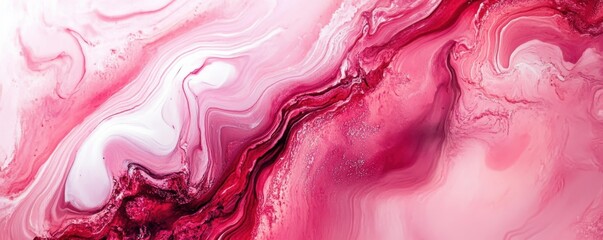 Vibrant abstract red and pink fluid art with swirling patterns