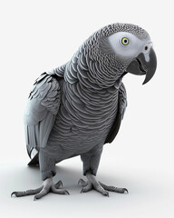 Obraz premium African Grey Parrot stands proudly in photorealistic detail against a white background in daylight