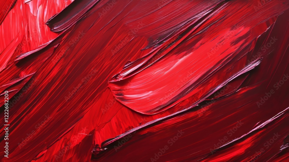 Poster vibrant abstract texture in bold shades of red showcasing dynamic brush strokes and depth in art cre