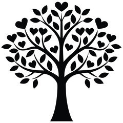 Black Silhouette Heart Tree Clipart: Love, Family, Romance, Vector Illustration, Graphic Design Element, Printable Art