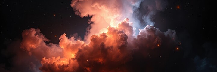 Fototapeta premium Glowing nebula-inspired clouds of gas and dust on a dark background, holographic, iridescent, dark