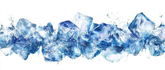Fototapeta premium A collection of ice cubes with splashes, ideal for refreshing drinks.