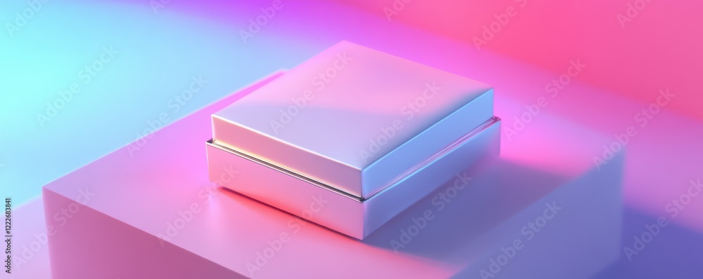 Poster elegant minimal box on gradient background with pink and blue lighting