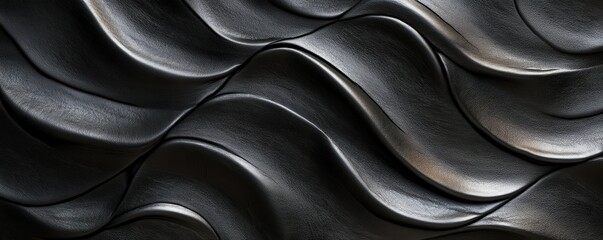 Obraz premium Elegant black leather texture with wavy pattern for stylish design