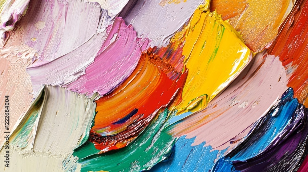 Poster vibrant palette of paint strokes displaying a blend of colors on a canvas creating a lively abstract