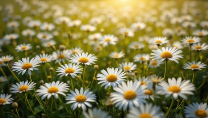 Fototapeta premium Beautiful daisy field bathed in sunlight.