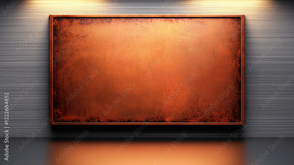 Poster representations of rust concept, rust textured display board with warm lighting and sleek background
