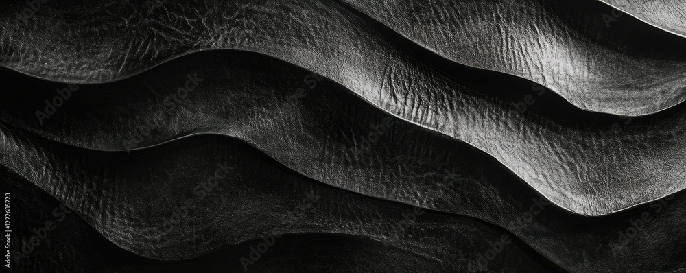 Poster abstract dark leather texture with wavy patterns and light reflection