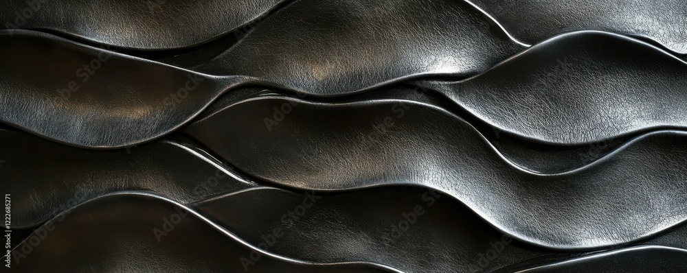 Poster abstract black leather waves texture with smooth curves and depth