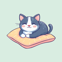 cute cat siting a pillow cartoon vector illustration 