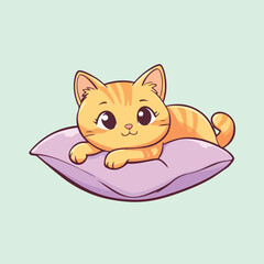 cute cat siting a pillow cartoon vector illustration 