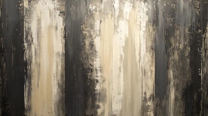 Obraz premium Abstract art piece featuring dynamic brush strokes in black and cream colors displayed in a modern gallery setting