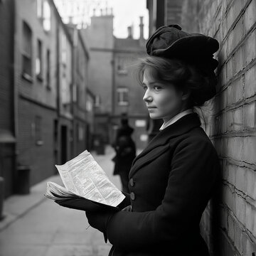 Fototapeta Black and White Portrait of a Female Journalist in 1890s London