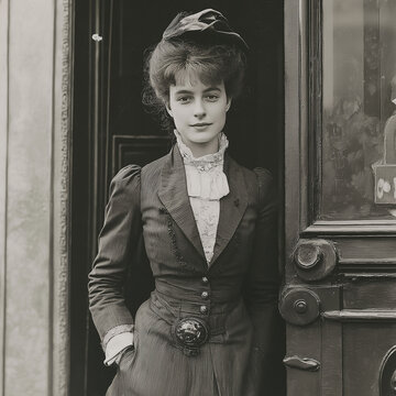 Fototapeta Black and White Portrait of a Female Journalist in 1890s London