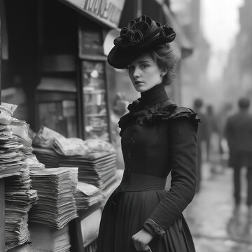 Fototapeta Black and White Portrait of a Female Journalist in 1890s London