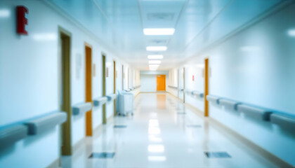 Fototapeta premium Empty Hospital Hallway: A Blurred Perspective